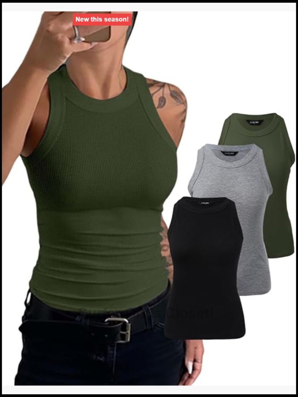 Women's 3 Pack Ribbed Racerback Tank Tops Sleeveless Cami